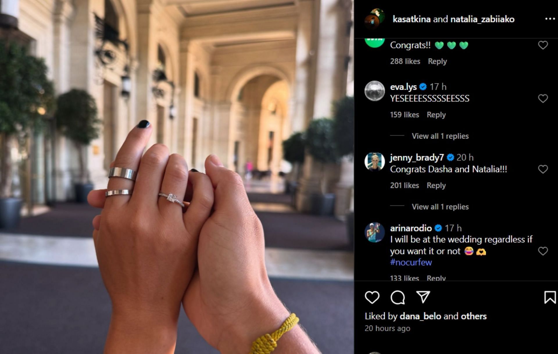 Brady and Rodionova showered love on the couple; Instagram - @kasatkina